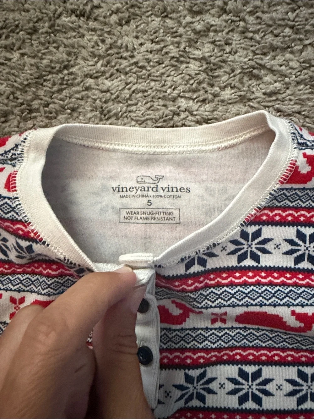 Vineyard Vines Red, Navy and White Fair Isle Kids Pajama Set